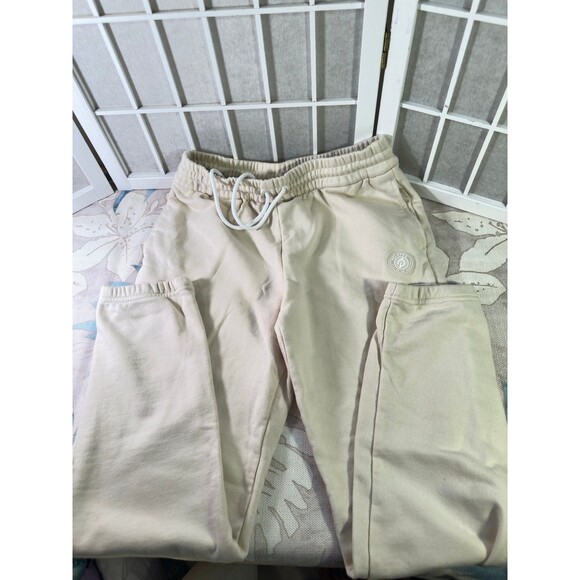 Peloton Cream Drawstring Waistband Elastic Leg Cuffs Cotton Sweatpants Small - Picture 1 of 10